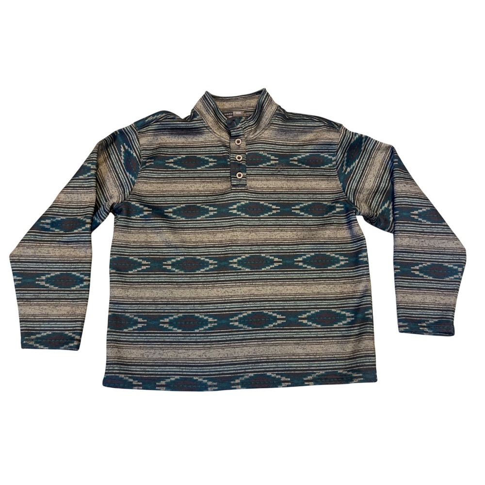 Ariat Wesley Sweater Mens XL‎ Brown Teal Southwestern Fleece 1/4 Button 10041414